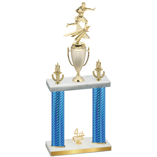 Double Blue Carbon Fiber Fourth Place Flag Football Trophy