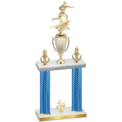 Double Blue Carbon Fiber Fourth Place Flag Football Trophy