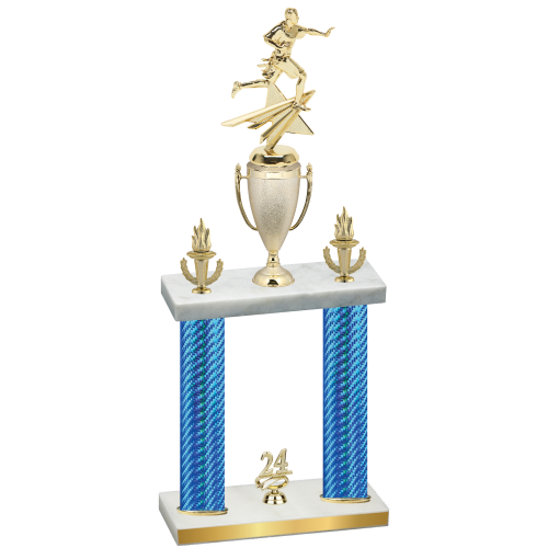 Double Blue Carbon Fiber Year Flag Football Trophy