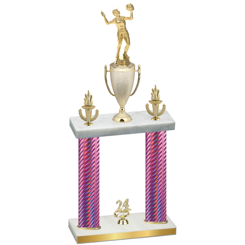 Double Pink Carbon Fiber Year Volleyball Trophy