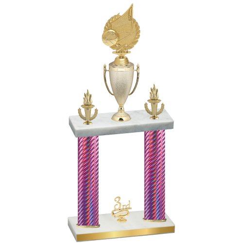 Double Pink Carbon Fiber Third Place Volleyball Trophy
