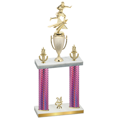 Double Pink Carbon Fiber Year Flag Football Trophy