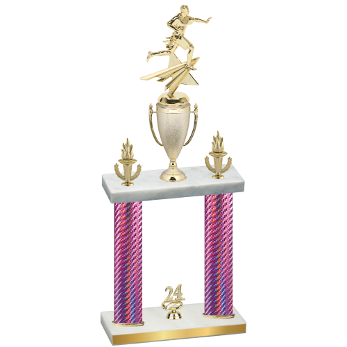Double Pink Carbon Fiber Year Flag Football Trophy