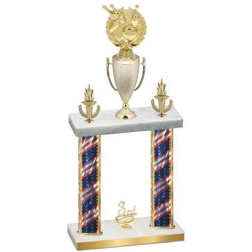 Double Flag USA Third Place Bowling Trophy