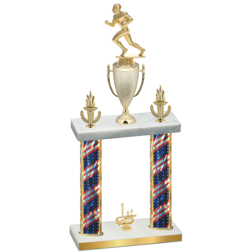 Double Flag USA First Place Football Trophy