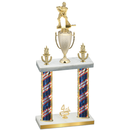Double Flag USA Fourth Place Hockey Trophy