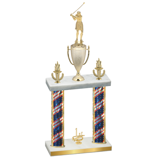 Double Flag USA First Place Golf Trophy