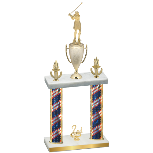 Double Flag USA Second Place Golf Trophy