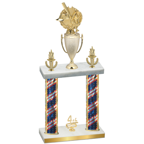 Double Flag USA Fourth Place Baseball Trophy
