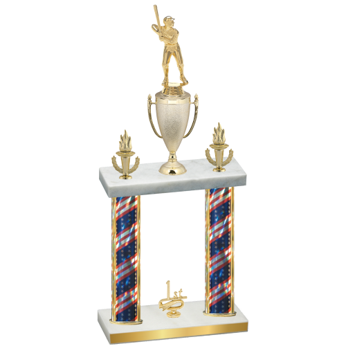 Double Flag USA First Place Baseball Trophy