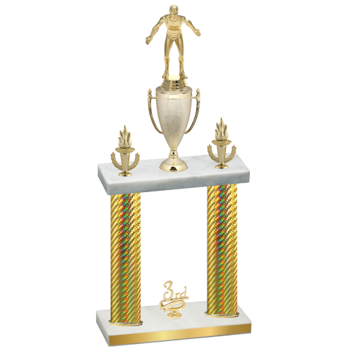 Double Gold Carbon Fiber Third Place Wrestling Trophy
