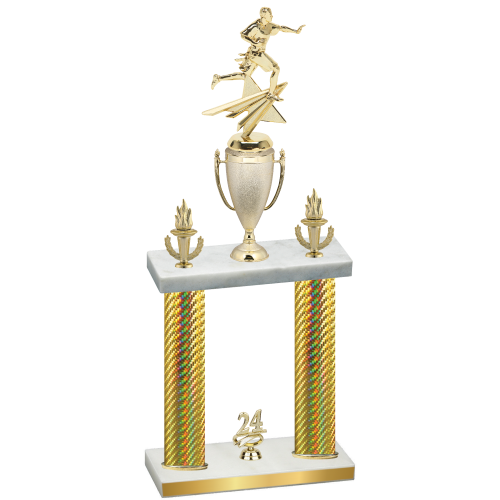 Double Gold Carbon Fiber Year Flag Football Trophy