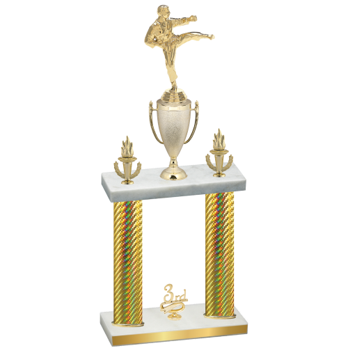 Double Gold Carbon Fiber Third Place Karate Trophy