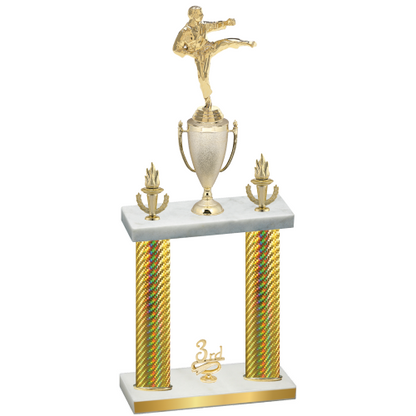Double Gold Carbon Fiber Third Place Karate Trophy