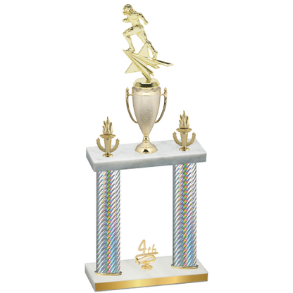 Double Silver Carbon Fiber Fourth Place Football Trophy