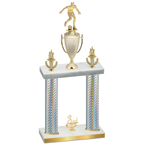 Double Silver Carbon Fiber Third Place Soccer Trophy