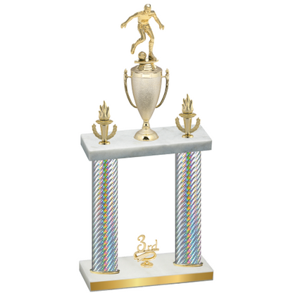 Double Silver Carbon Fiber Third Place Soccer Trophy