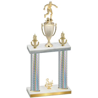 Double Silver Carbon Fiber Third Place Soccer Trophy