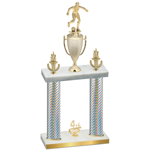 Double Silver Carbon Fiber Fourth Place Soccer Trophy