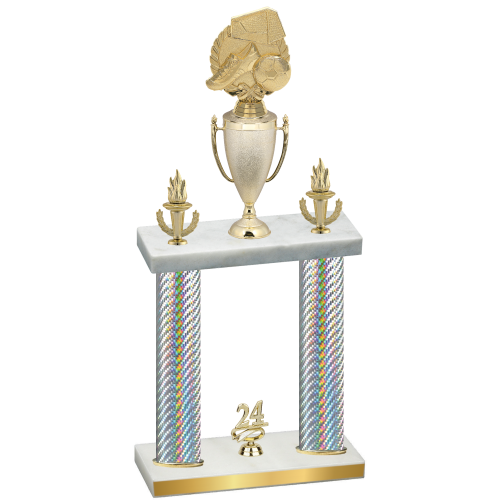 Double Silver Carbon Fiber Year Soccer Trophy