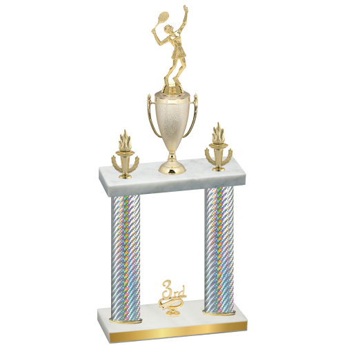 Double Silver Carbon Fiber Third Place Tennis Trophy