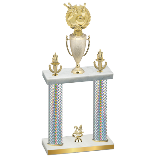 Double Silver Carbon Fiber Year Bowling Trophy