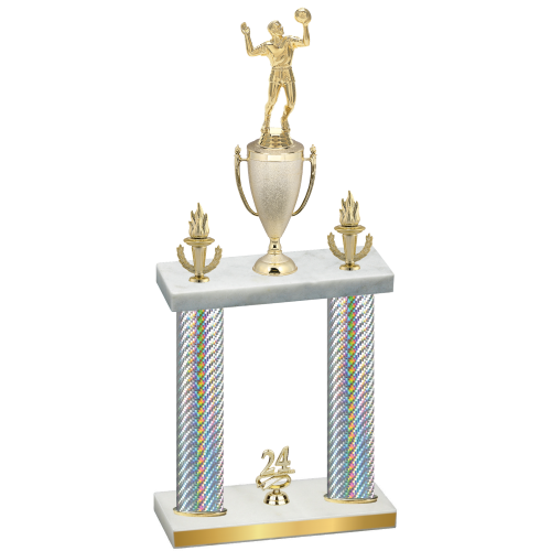 Double Silver Carbon Fiber Year Volleyball Trophy