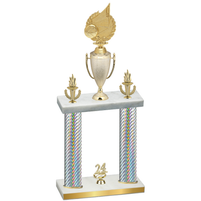 Double Silver Carbon Fiber Year Volleyball Trophy