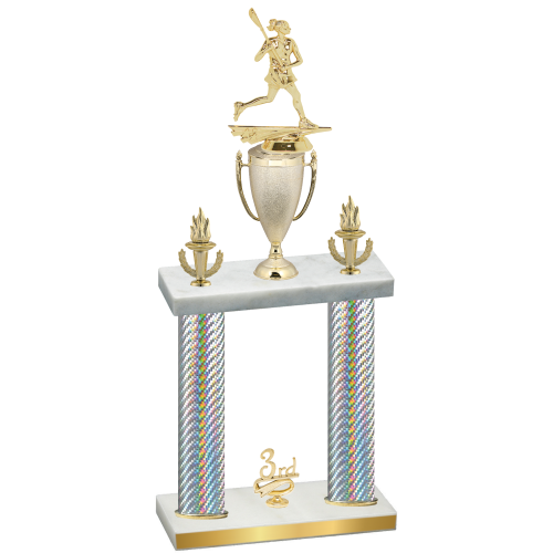 Double Silver Carbon Fiber Third Place Lacrosse Trophy