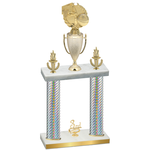 Double Silver Carbon Fiber Third Place Basketball Trophy