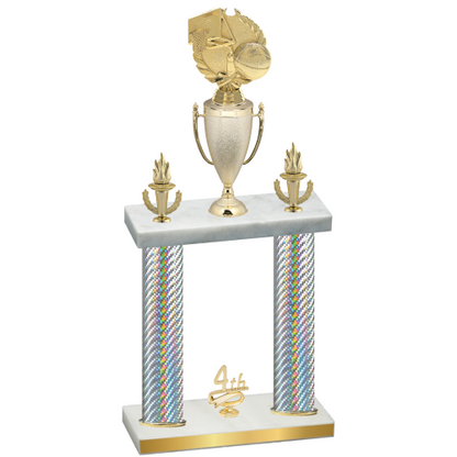 Double Silver Carbon Fiber Fourth Place Basketball Trophy