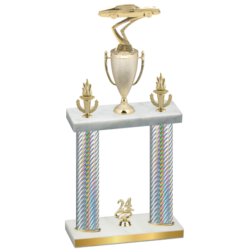 Double Silver Carbon Fiber Year Cars Trophy