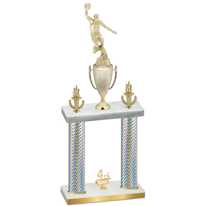 Double Silver Carbon Fiber Fourth Place Basketball Trophy