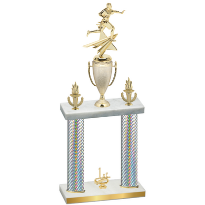 Double Silver Carbon Fiber First Place Flag Football Trophy