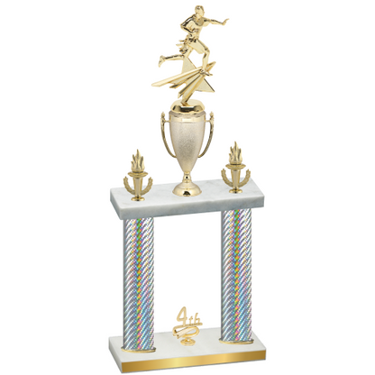 Double Silver Carbon Fiber Fourth Place Flag Football Trophy