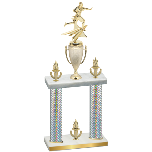 Double Silver Carbon Fiber Victory Flag Football Trophy