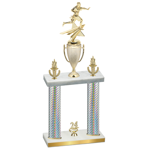 Double Silver Carbon Fiber Year Flag Football Trophy