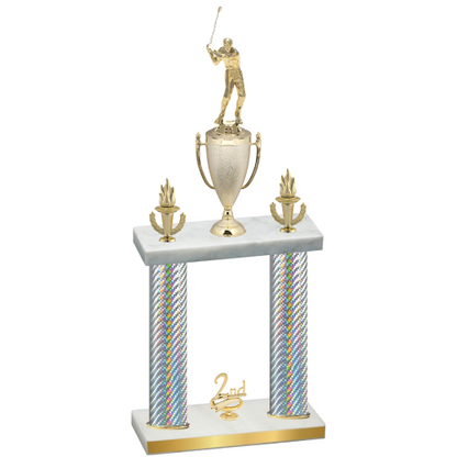 Double Silver Carbon Fiber Second Place Golf Trophy