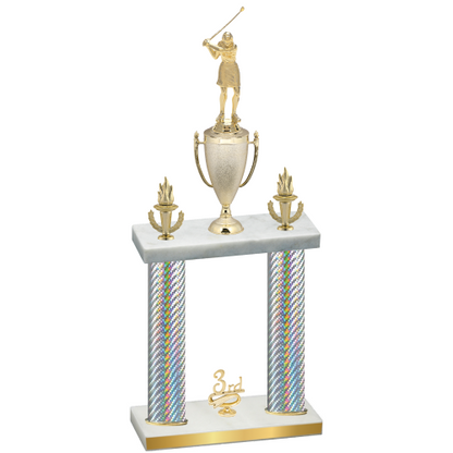 Double Silver Carbon Fiber Third Place Golf Trophy