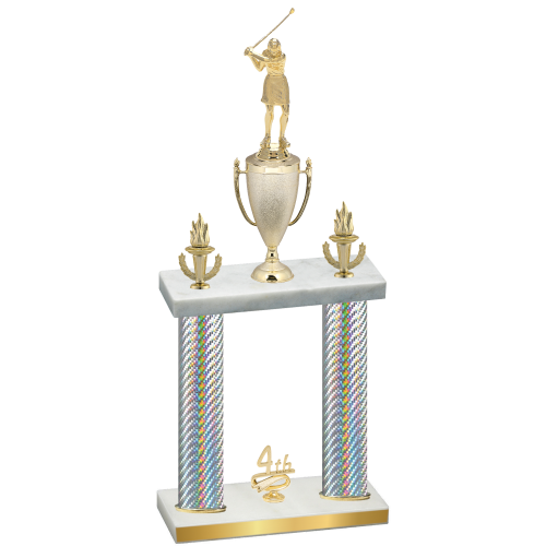 Double Silver Carbon Fiber Fourth Place Golf Trophy