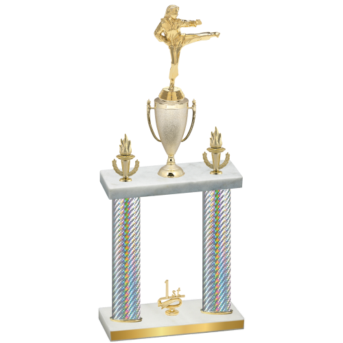 Double Silver Carbon Fiber First Place Karate Trophy