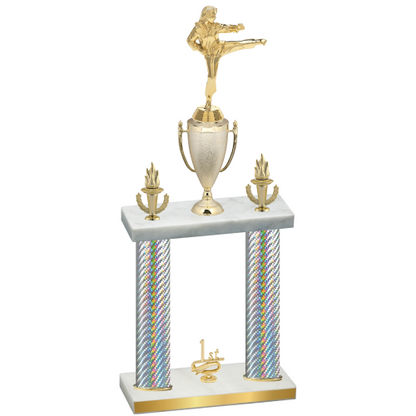 Double Silver Carbon Fiber First Place Karate Trophy