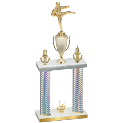 Double Silver Carbon Fiber First Place Karate Trophy