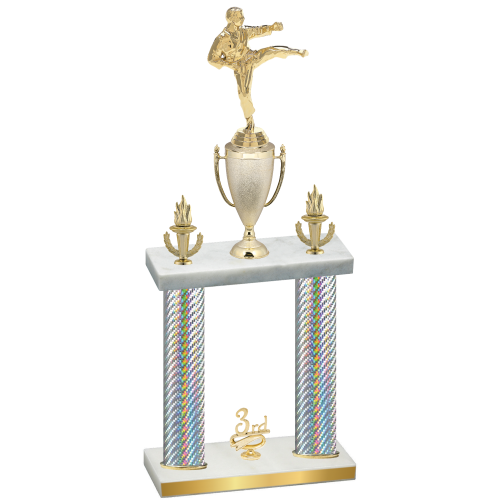 Double Silver Carbon Fiber Third Place Karate Trophy