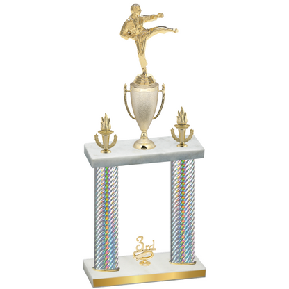 Double Silver Carbon Fiber Third Place Karate Trophy