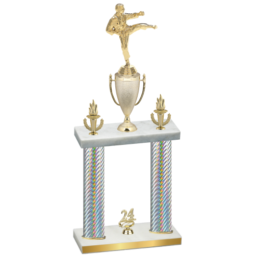 Double Silver Carbon Fiber Year Karate Trophy
