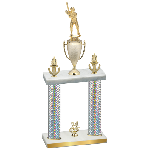 Double Silver Carbon Fiber Year Baseball Trophy