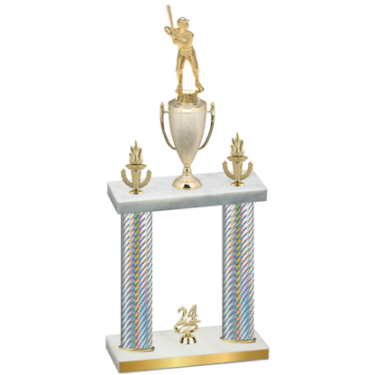 Double Silver Carbon Fiber Year Baseball Trophy