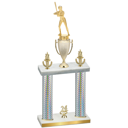 Double Silver Carbon Fiber Year Softball Trophy