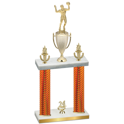 Double Orange Carbon Fiber Year Volleyball Trophy